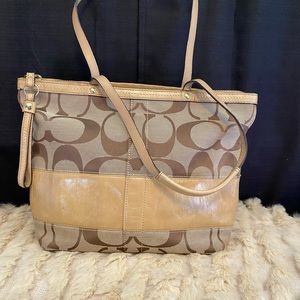Coach beige and tan tote bag